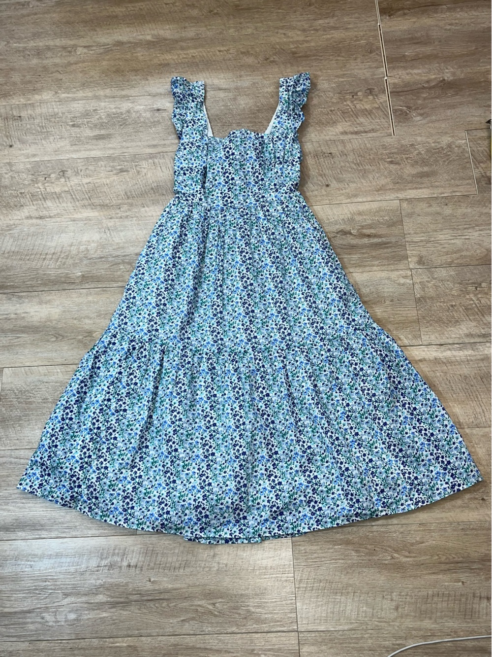 J.Crew Cotton Floral Square Neck Ruffle Sleeves Tie Back Tiered Midi Dress 4P - Picture 2 of 7